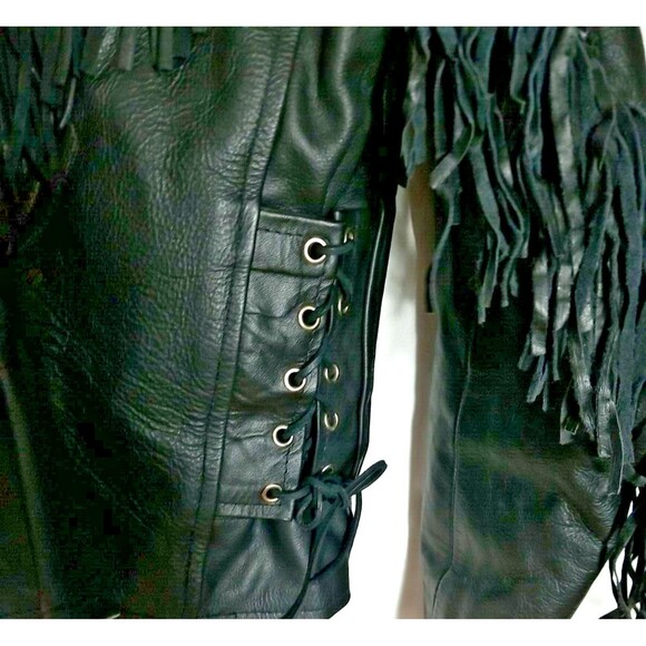 Genuine Leather LG Motorcycle Jacket Fringe Rose Inlay w/ Thinsulate 3M Liner - Picture 8 of 12